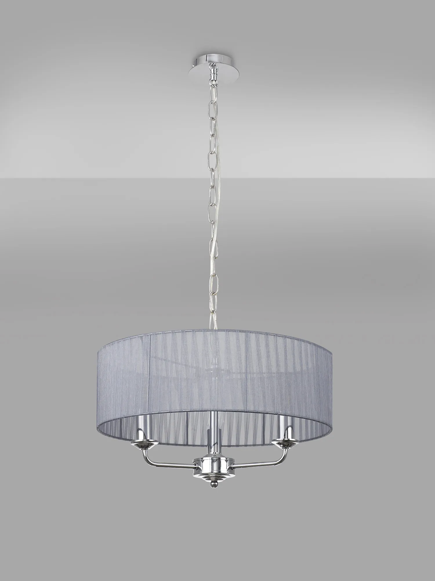 Banyan 45cm 3 Light Pendant Polished Chrome; Grey DK0863  Deco Banyan CH GR